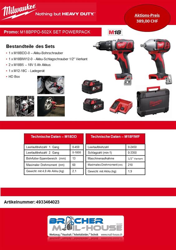 18V Akkuschrauber Milwaukee M18 BDD + M18BIW12 – Bild 4
