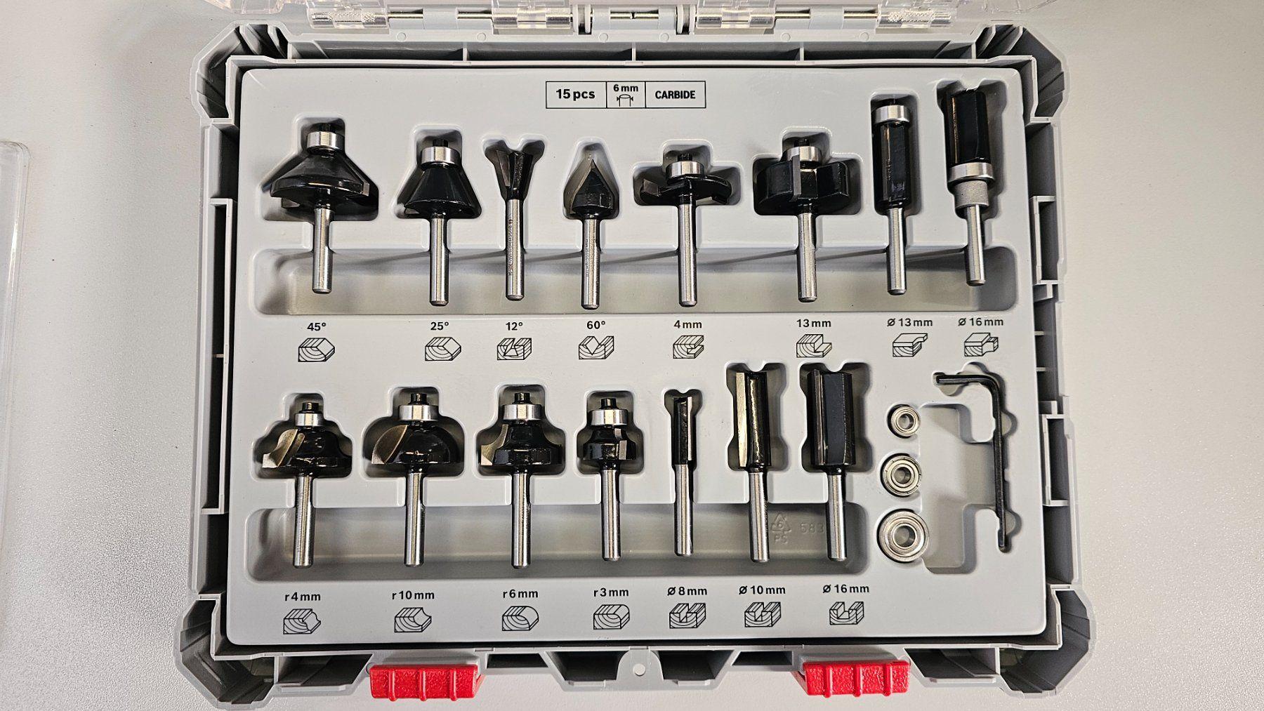 Bosch Pro 15tlg. Fräser Set 6mm Schaft für Oberfräser