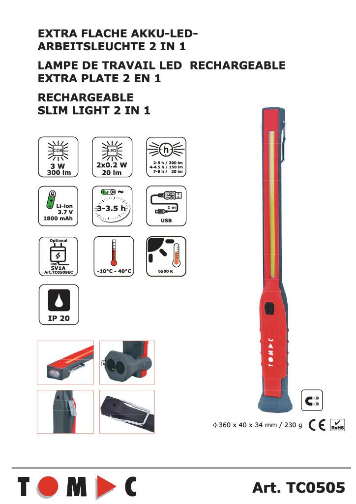 TC0505 TOMAC Akku-LED-Arbeitsleuchte 2 in 1 extra flach – Bild 3