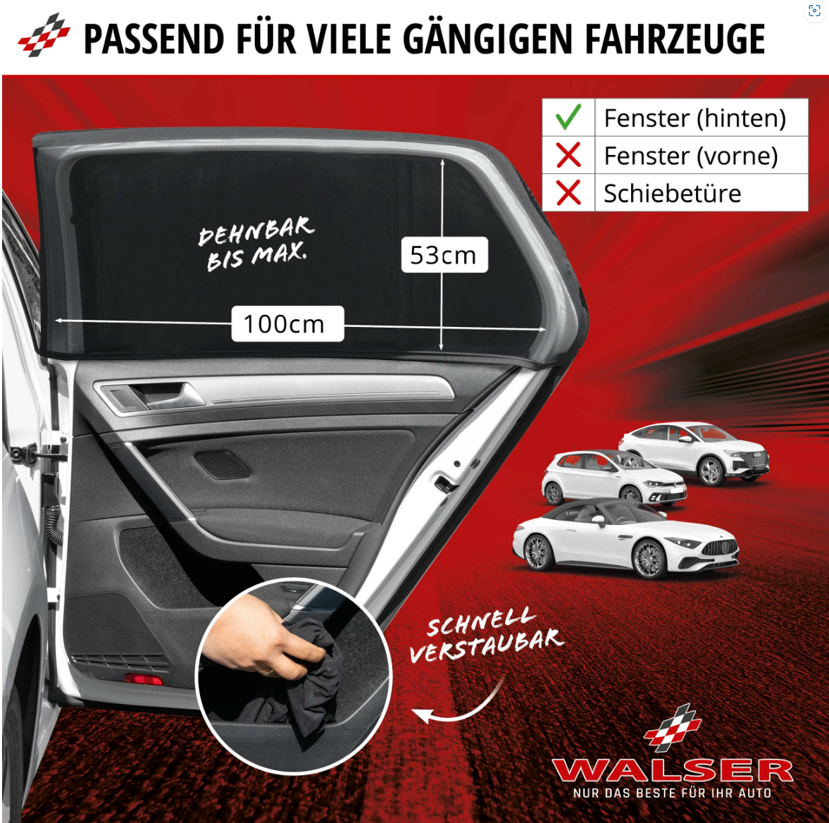 Sonnenschutz Window Sock Premium, 2er Set Sonnenblenden-Seitenscheibe, Auto-Sonnenschutz schwarz. – Bild 6