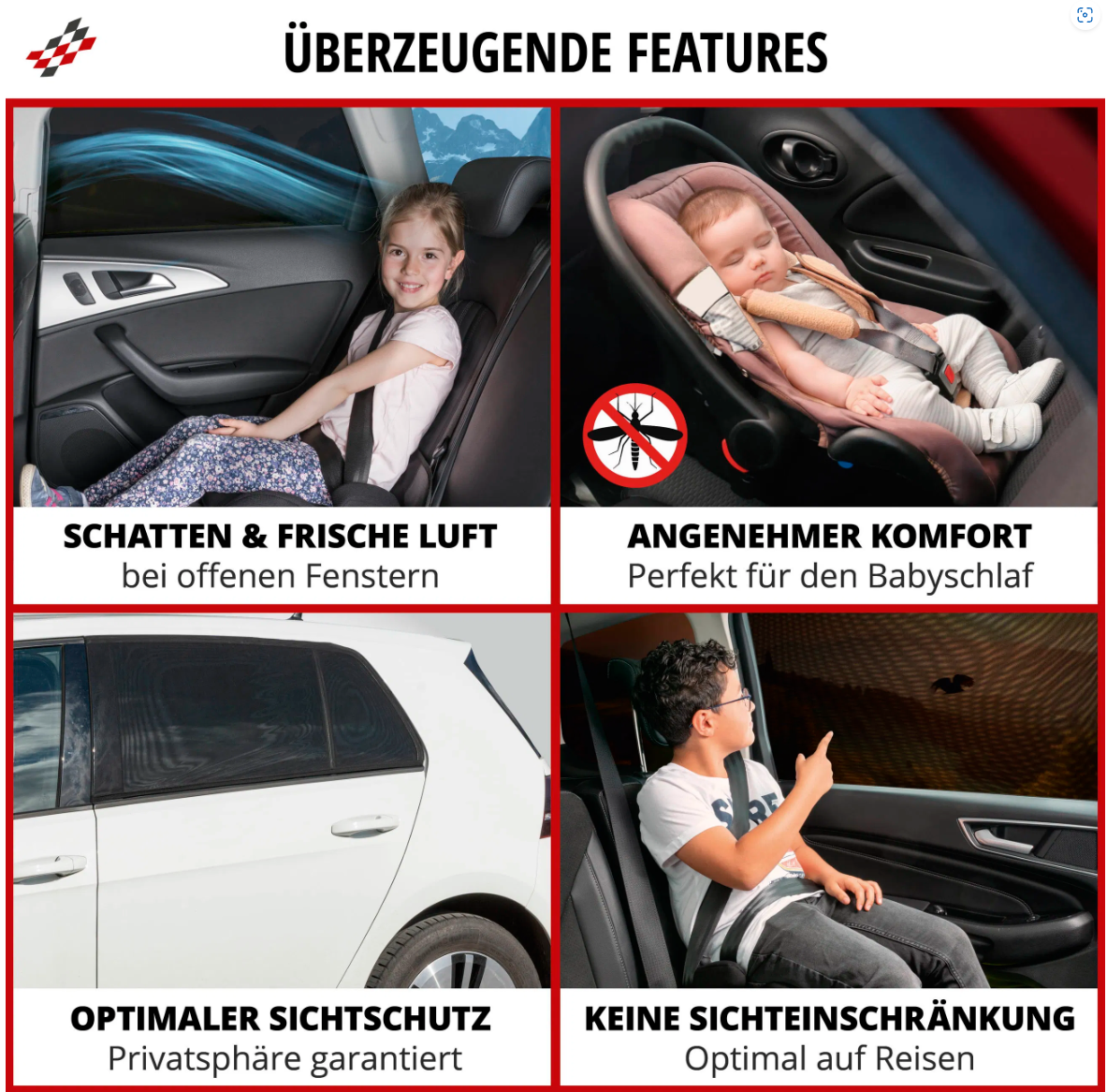 Sonnenschutz Window Sock Premium, 2er Set Sonnenblenden-Seitenscheibe, Auto-Sonnenschutz schwarz. – Bild 3