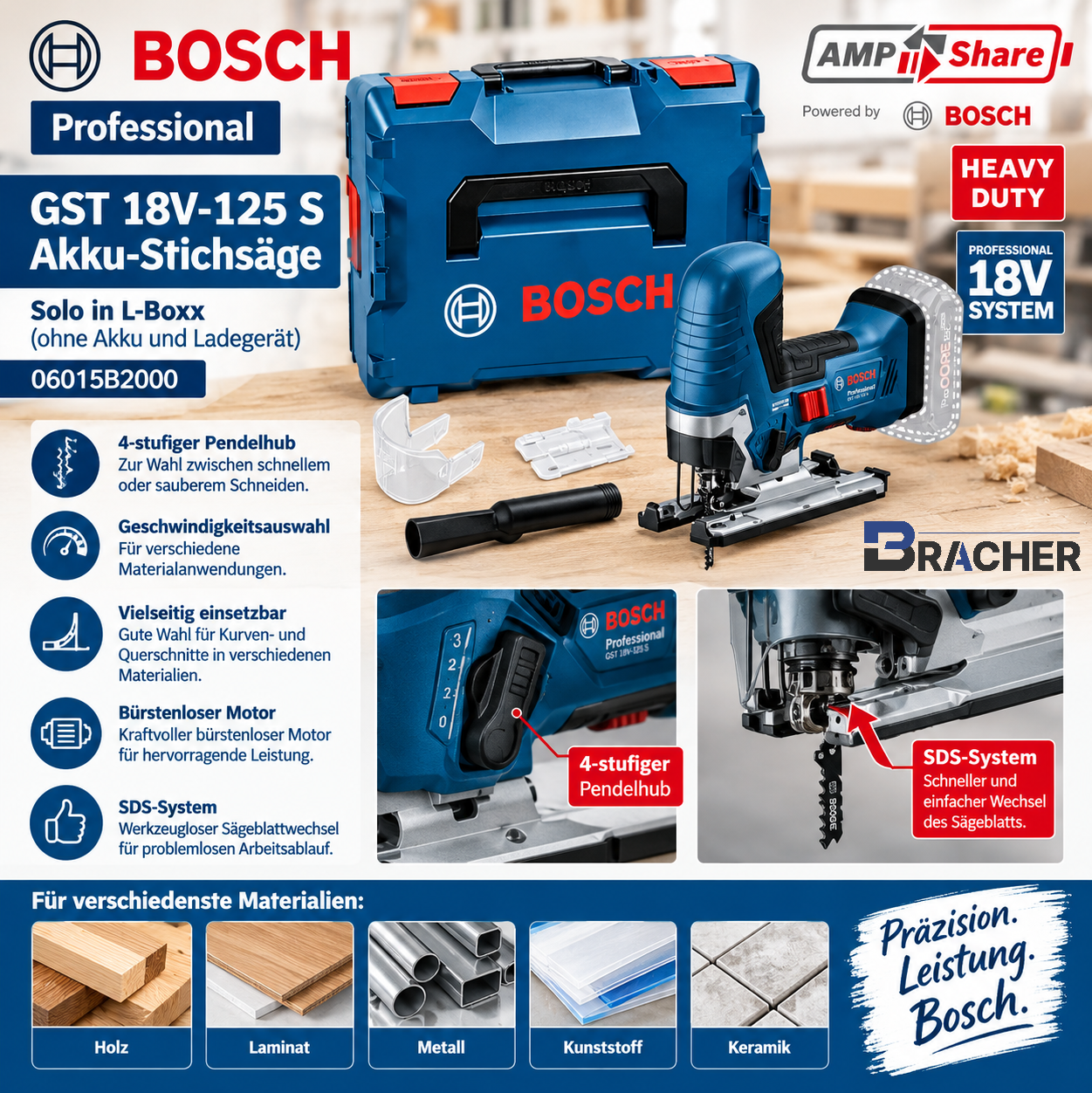 Bosch GST 18V-125 S Akku-Stichsäge (solo in L-Boxx) - 06015B2000